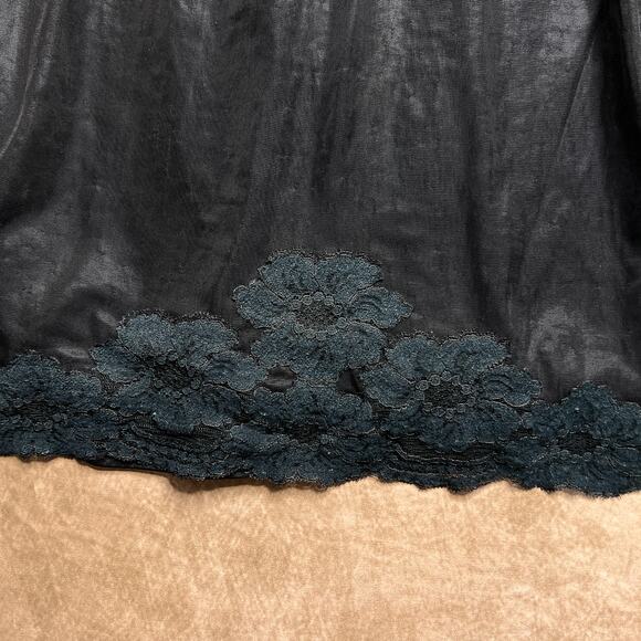 Vintage 60s Shadowline Black Sheer Sleeveless Midi Babydoll Lingerie Slip Dress - Picture 11 of 12